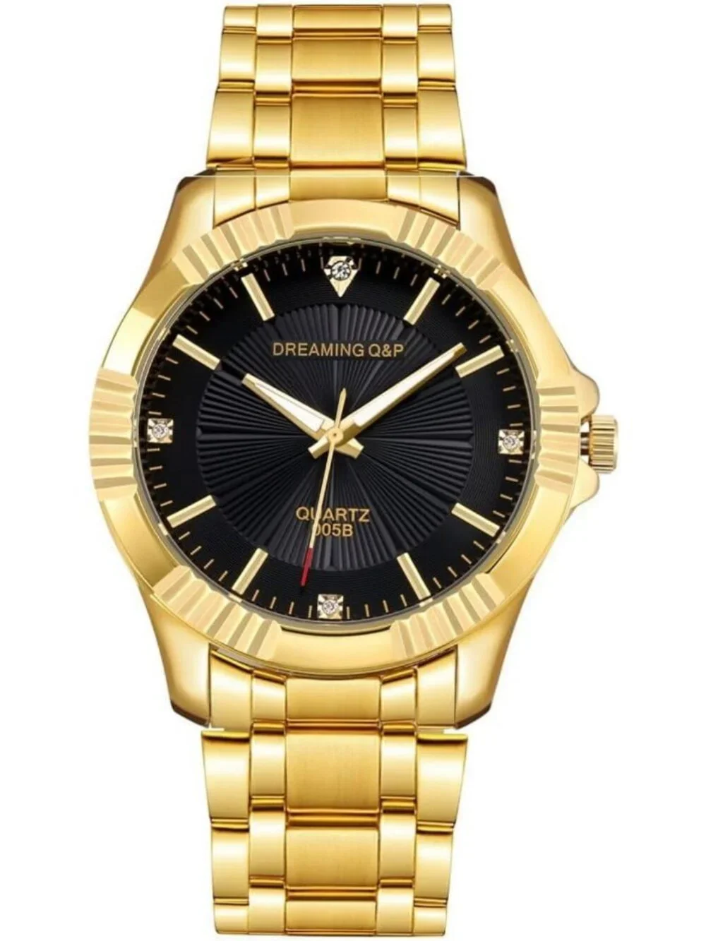 Classic Gold Stainless Steel Men's Wrist Watch with Crystals - Stylish & Elegant